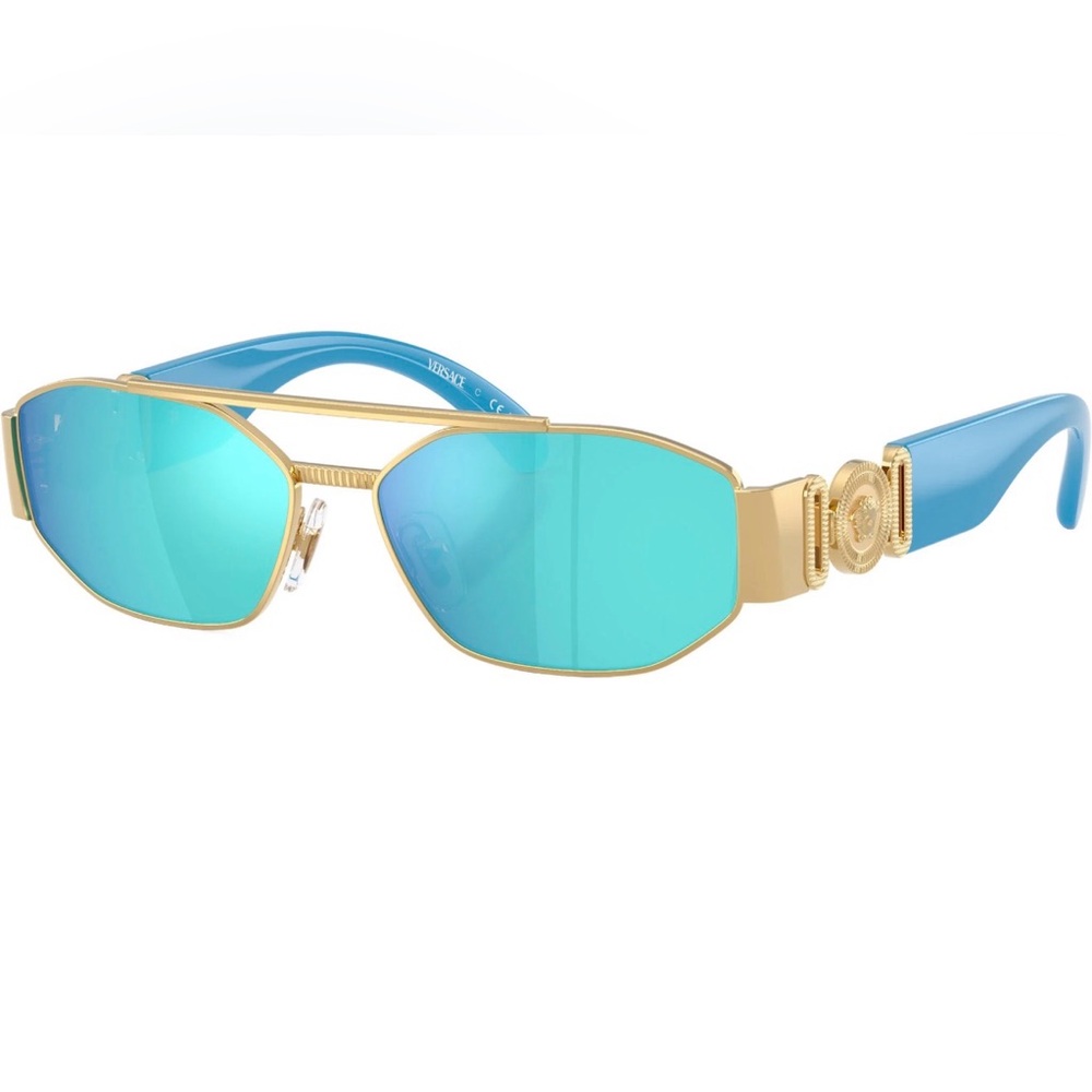 Versace Gold Frame Sunglasses with Aqua Blue Lenses 0VK2003 - Picture 2 of 6